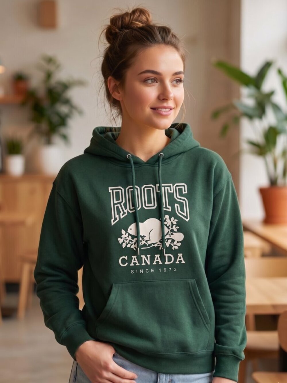 ROOTS CANADA GREEN Hoodie-(SMALL)